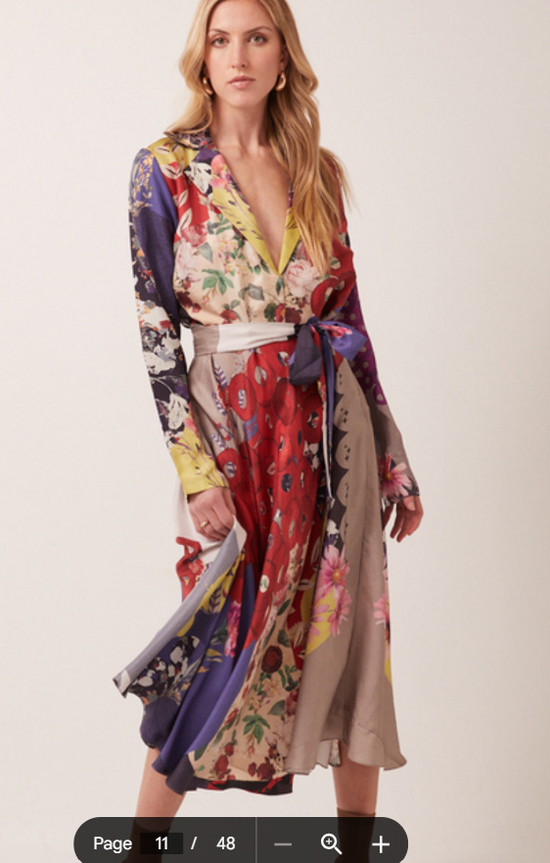 Falguni Vestido Vivid Blloom Silk Dress