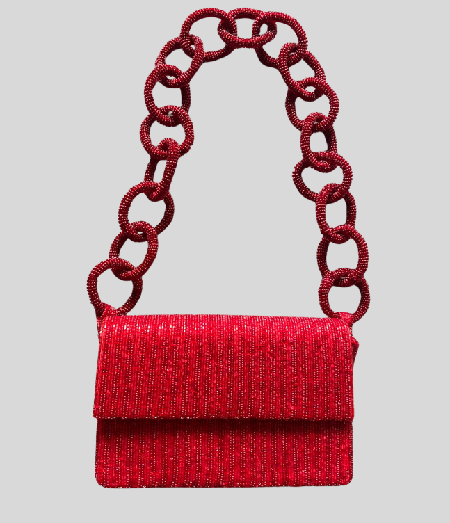 Bolsa India Chaquiras Cadena Roja