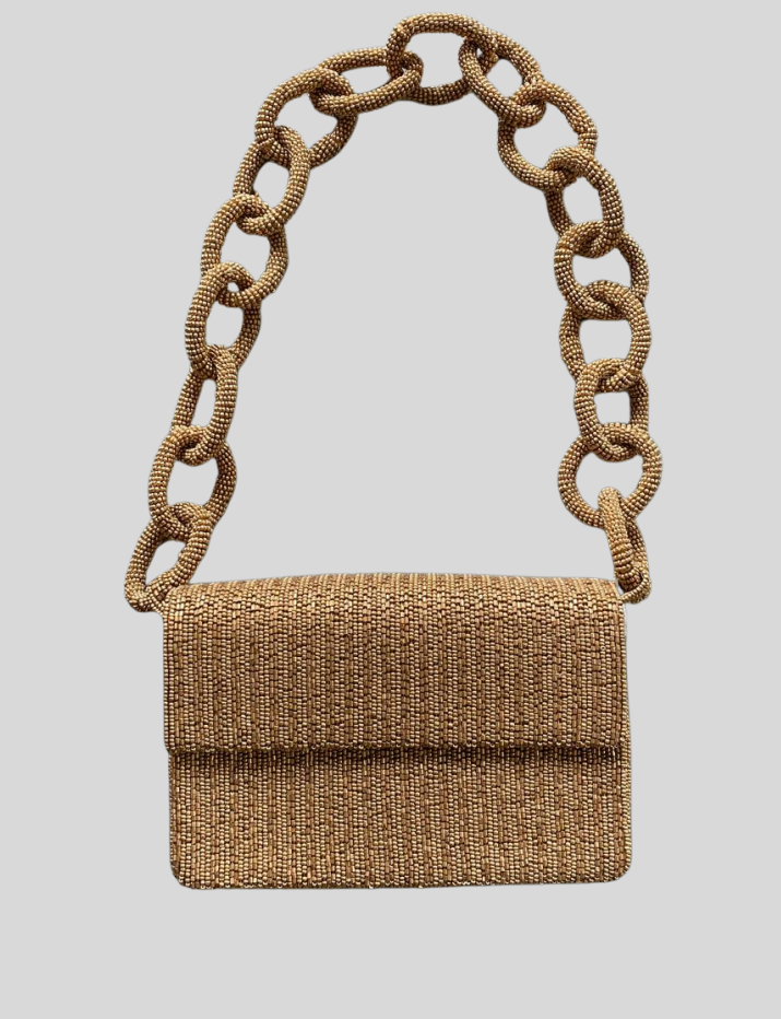 Bolsa India Chaquiras Cadena Dorada