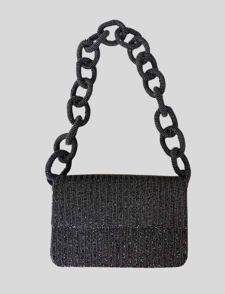 Bolsa India Chaquiras Cadena Negra
