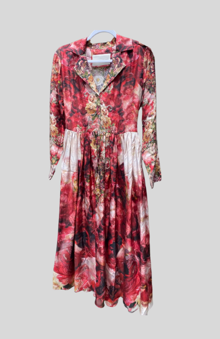 Falguni Vestido Scarlet Blloom Silk Dress