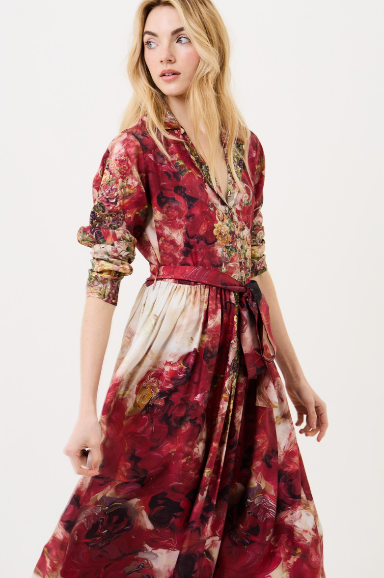 Falguni Vestido Scarlet Blloom Silk Dress