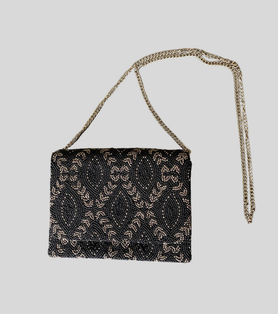 Bolsa India Chaquiras Bicolor Negra Plata