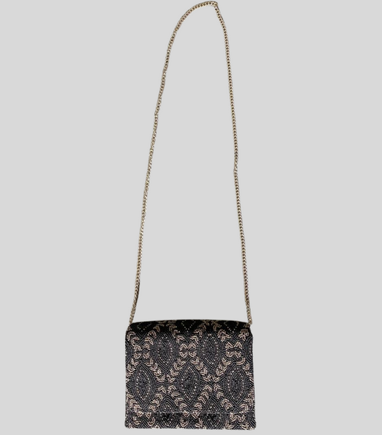 Bolsa India Chaquiras Bicolor Negra Plata