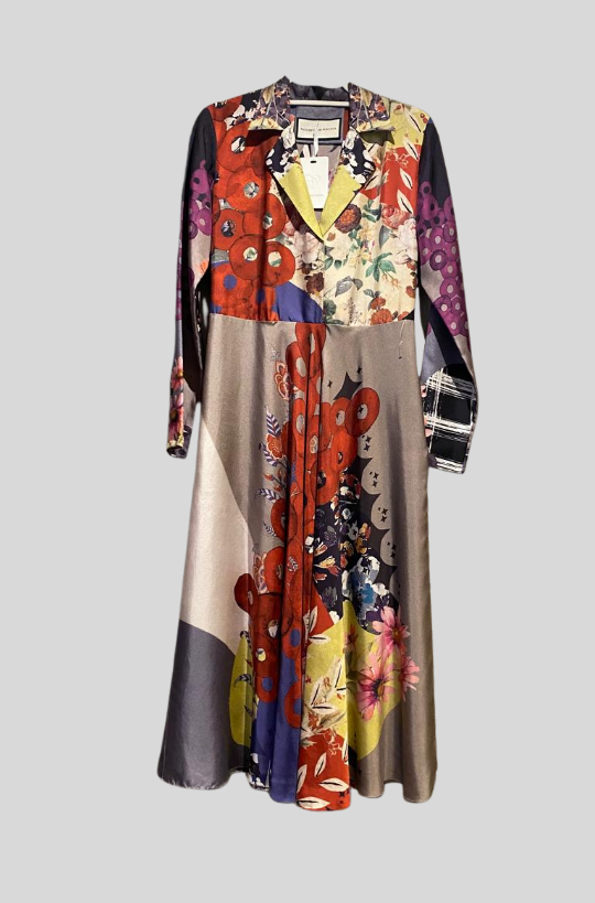 Falguni Vestido Vivid Blloom Silk Dress