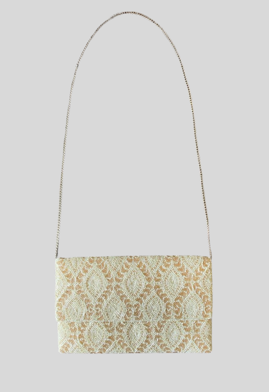 Bolsa India Chaquiras Bicolor Light Taupe y Crema