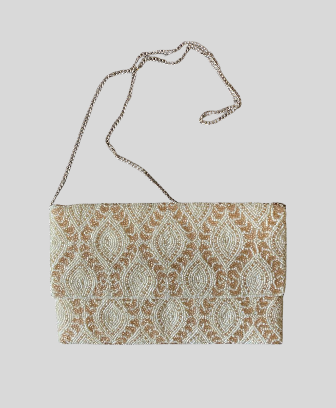 Bolsa India Chaquiras Bicolor Light Taupe y Crema