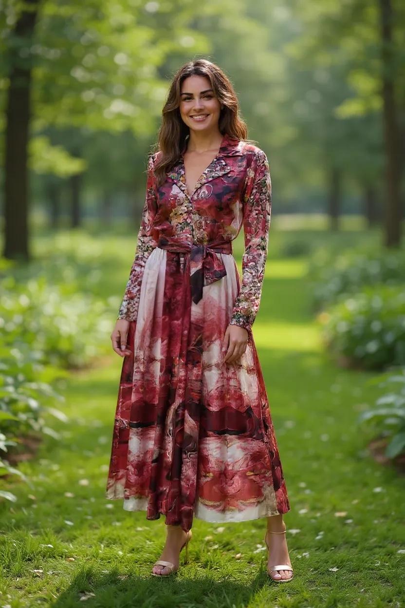 Falguni Vestido Scarlet Blloom Silk Dress