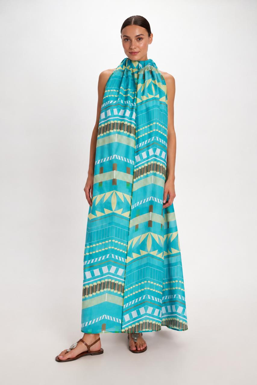 Vestido Nemesis Maxi Dress High Neck Aqua